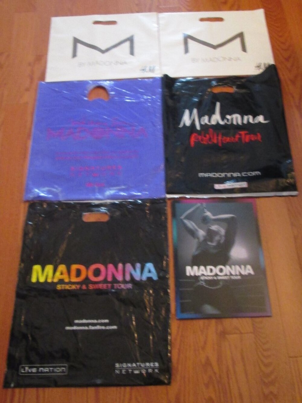 Madonna Sticky & Sweet Tour book & 5 plastic bags - H&M, S&S Tour, Rebel Heart